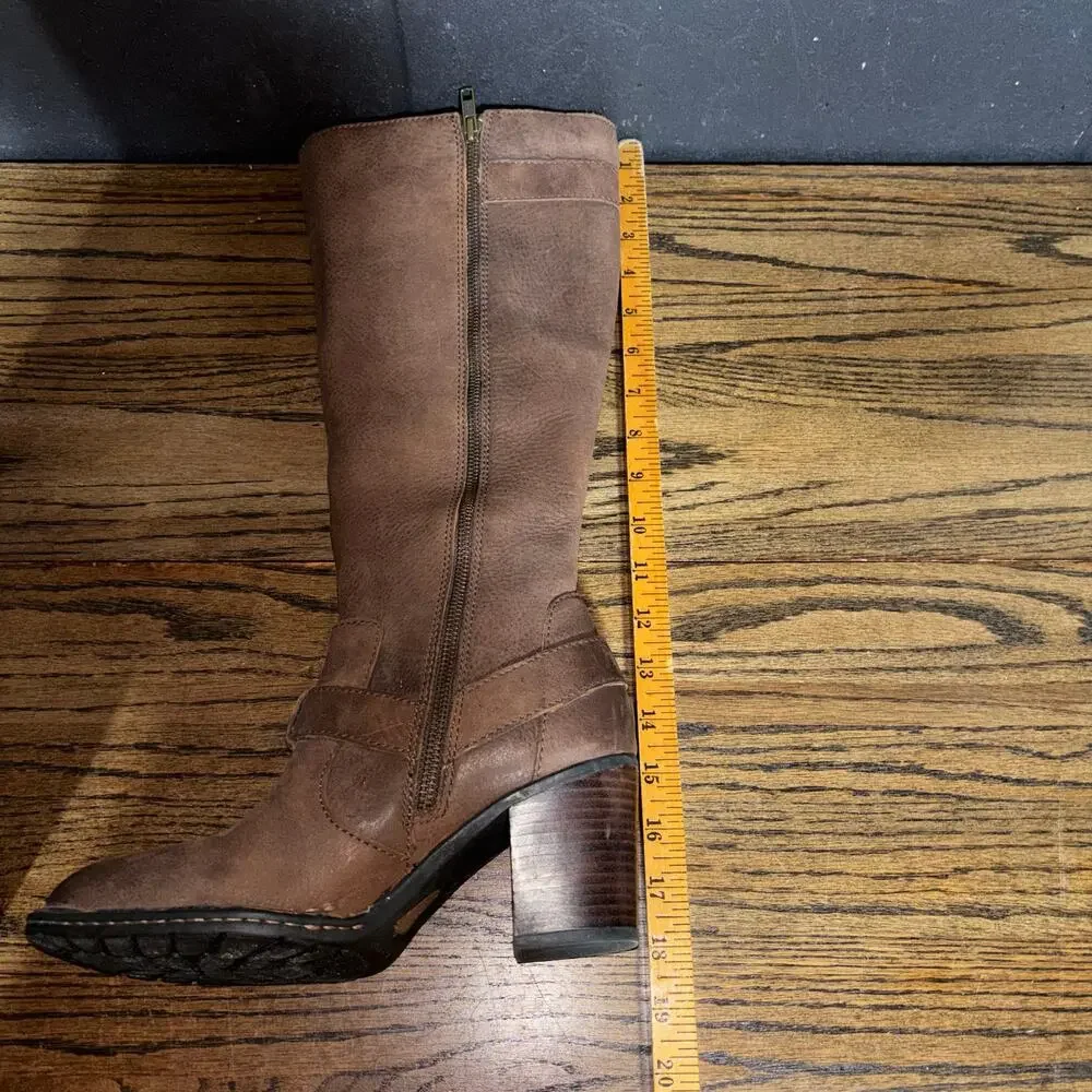Born Tall Leather Boots Brown Riding Buckle Stacked Heel Size 8.5 - Picture 7 of 11